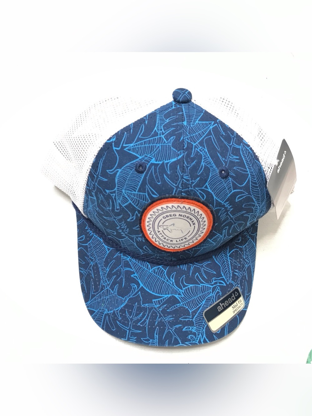 Greg Norman "The Shark" Golf Cap Hat One Size Mesh Back Blue White Fishing Dad
